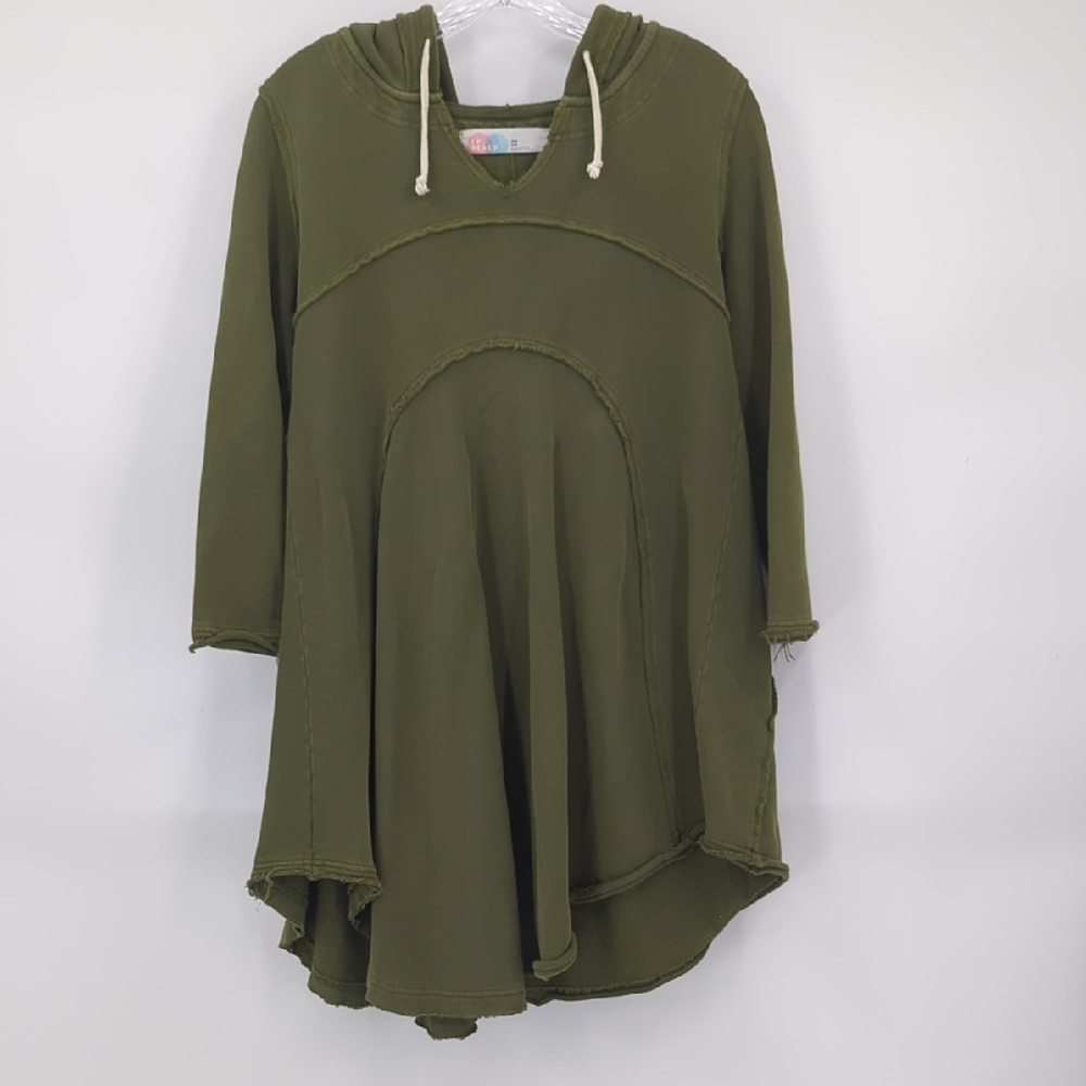 Free People Olive Green Flared Hoodie Dress